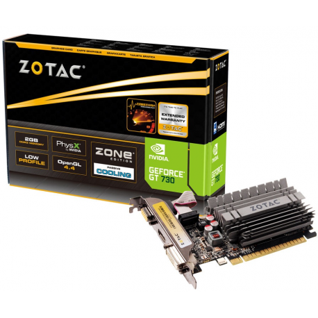 ZOTAC GeForce GT 730 - ZONE Edition - graphics card - GF GT 730 - 2 GB DDR3 - PCIe 2.0 x16 low profile - DVI, D-Sub, HDMI - fanless - 8