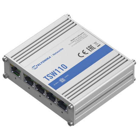 Teltonika TSW100 - Switch - unmanaged - 5 x 10/100/1000 - DIN rail mountable, surface-mountable - Passive PoE - DC power - 0