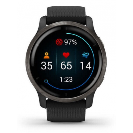 Garmin Venu 2 - 45 mm - black - sport watch with band - silicone - black - wrist size: 135-200 mm - display 1.3" - Bluetooth, Wi-Fi, ANT+ - 49 g - 1