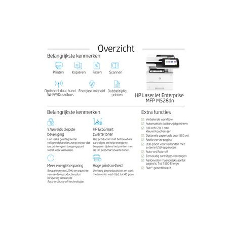 HP LaserJet Enterprise MFP M528dn - Multifunction printer - B / W - laser - Legal (216 x 356 mm) (original) - A4 / Legal (media) - up to 43 ppm (copying) - up to 43 ppm (printing) - 650 sheets - USB 2.0, Gigabit LAN, USB 2.0 host - 7