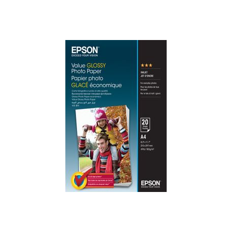 Epson Value - Glossy - A4 (210 x 297 mm) - 183 g / m² - 20 sheet(s) photo paper - for Expression Home XP-255, 257, 352, 355, 452, 455; Expression Home HD XP-15000 - 2