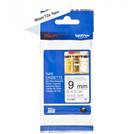 Brother TZe-N221 - Black on white - Roll (0.9 cm x 8 m) 1 cassette(s) non-laminated tape - for Brother PT-D600, H110; P-Touch PT-1005, 1010, D210, D400, D450, E550, H110, P900, P950 - 1