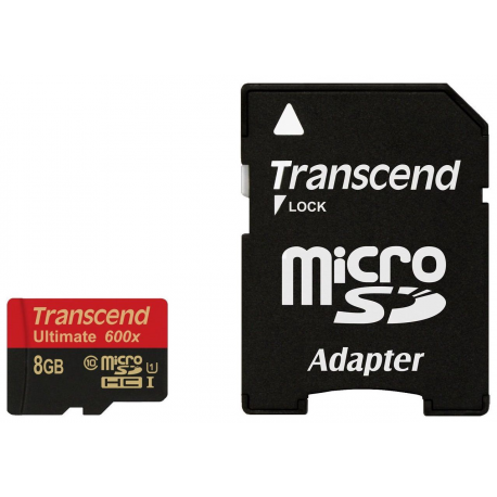 Transcend Ultimate - Flash memory card (microSDHC to SD adapter included) - 8 GB - UHS Class 1  /  Class10 - 600x - microSDHC UHS-I - 3