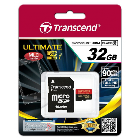 Transcend - Flash memory card (microSDHC to SD adapter included) - 32 GB - Class 10 - microSDHC - 1