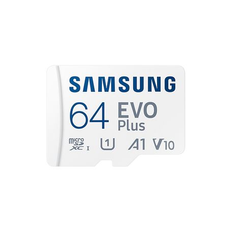 Samsung EVO Plus MB-MC64KA - Flash memory card (microSDXC to SD adapter included) - 64 GB - A1  /  Video Class V10  /  UHS-I U1  /  Class10 - microSDXC UHS-I - white - 0
