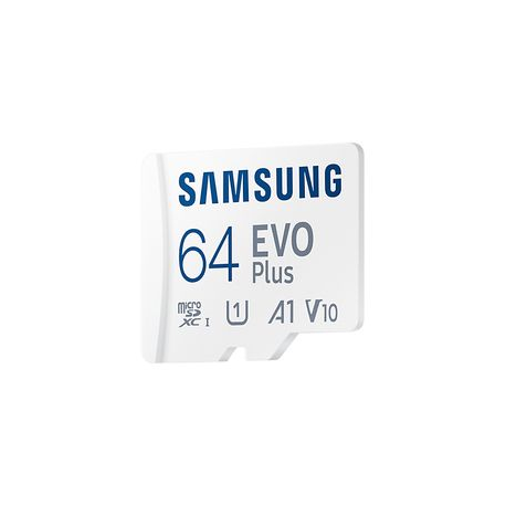 Samsung EVO Plus MB-MC64KA - Flash memory card (microSDXC to SD adapter included) - 64 GB - A1  /  Video Class V10  /  UHS-I U1  /  Class10 - microSDXC UHS-I - white - 1