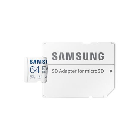 Samsung EVO Plus MB-MC64KA - Flash memory card (microSDXC to SD adapter included) - 64 GB - A1  /  Video Class V10  /  UHS-I U1  /  Class10 - microSDXC UHS-I - white - 4
