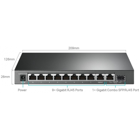 TP-Link TL-SG1210MPE V2 - Switch - smart - 8 x 10/100/1000 (PoE+) + 1 x 10/100/1000 + 1 x combo Gigabit SFP/RJ-45 - wall-mountable - PoE+ (123 W) - 2