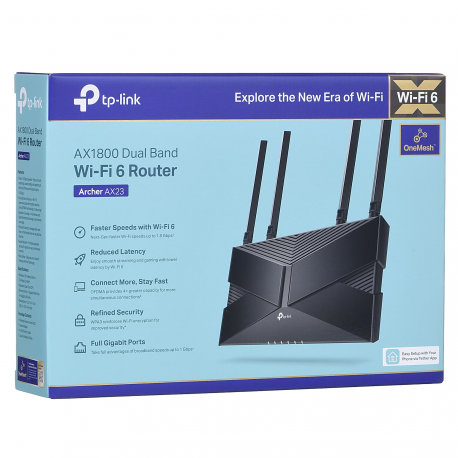 TP-Link Archer AX23 AX1800 Dual-Band Wi-Fi 6 Router, 574Mbps at 2.4 GHz + 1201 Mbps at 5 GHz, 802.3at POE and 12V DC, 4×Interna