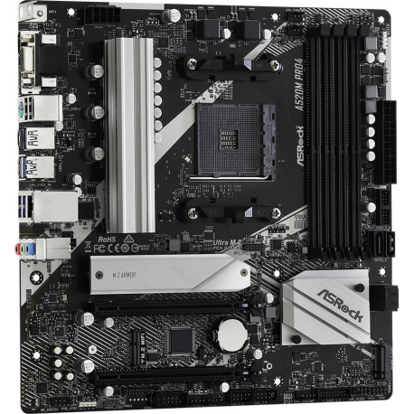 ASRock A520M Pro4 - Motherboard - micro ATX - Socket AM4 - AMD A520 Chipset - USB-C Gen1, USB 3.2 Gen 1 - Gigabit LAN - onboard graphics (CPU required) - HD Audio (8-channel) - 2