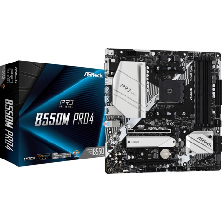 ASRock B550M Pro4 - Motherboard - micro ATX - Socket AM4 - AMD B550 Chipset - USB-C Gen2, USB 3.2 Gen 1, USB 3.2 Gen 2 - Gigabit LAN - onboard graphics (CPU required) - HD Audio (8-channel) - 4