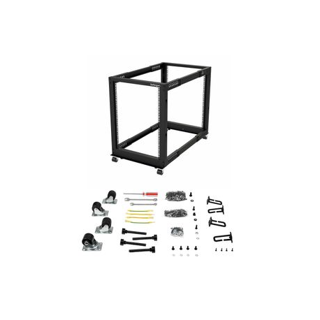 StarTech.com 15U 19" Open Frame Server Rack, 4 Post Adjustable Depth 23-41" Mobile, Free Standing Rolling Network / Computer Equipment Data Rack, Dell PowerEdge, HP ProLiant ThinkServer - Adjustable Server Rack (4POSTRACK15U) - Rack open frame - 4-post - floor-standing - black - 15U - 1