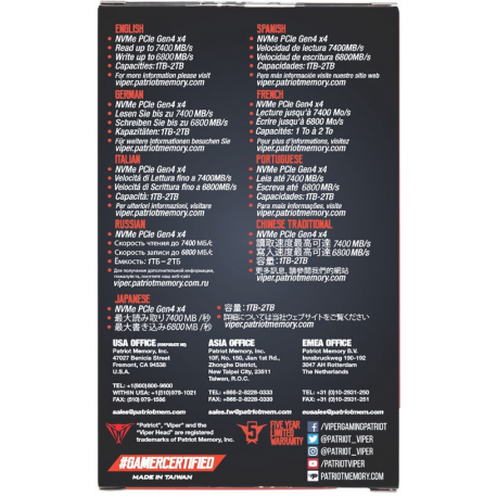 Patriot Viper VP4300 - Solid state drive - 2 TB - internal - M.2 2280 - PCI Express 4.0 x4 (NVMe) - 9