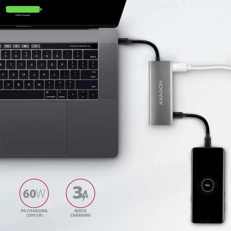 AXAGON HMC-5G2 2x USB-A + 2x USB-C + HDMI, USB-C 3.2 Gen 2 10Gbps hub, PD 60W