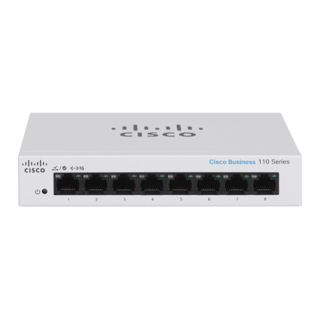 Cisco Business 110 Series 110-8T-D - Switch - unmanaged - 8 x 10 / 100 / 1000 - desktop, rack-mountable, wall-mountable - DC power - 6