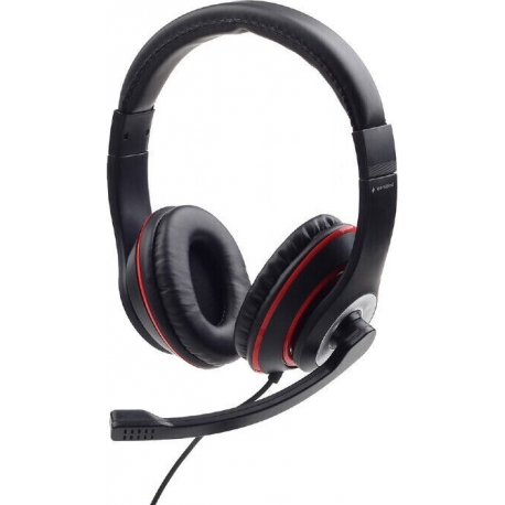 Gembird MHS-03-BKRD - Headset - full size - wired - 3.5 mm jack - black, red ring - 0