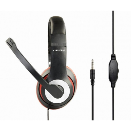 Gembird MHS-03-BKRD - Headset - full size - wired - 3.5 mm jack - black, red ring - 2
