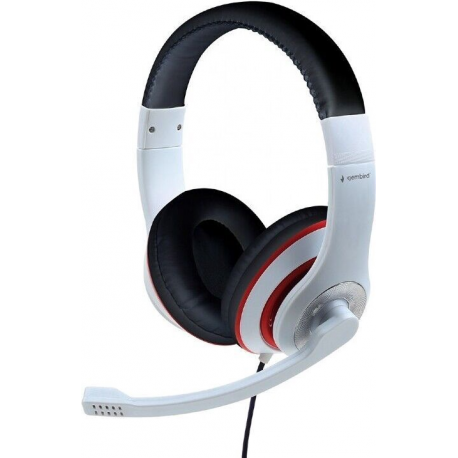 Gembird MHS-03-WTRDBK - Headset - full size - wired - 3.5 mm jack - black, white, red ring - 0