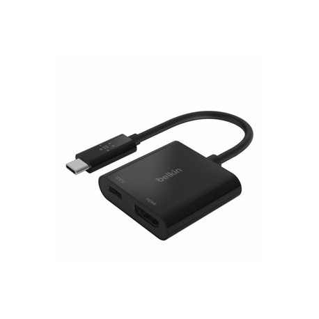 Belkin USB-C to HDMI + Charge Adapter - Adapter - USB-C male to HDMI, USB-C (power only) female - black - 4K support, USB Power Delivery (60W) - 0