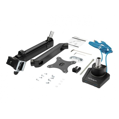 StarTech.com Desk Mount Monitor Arm with 2x USB 3.0 ports, Slim Full Motion Adjustable Single Monitor VESA Mount up to 17.6lbs (8kg) Display, Ergonomic Articulating Arm, Desk Clamp / Grommet - One-touch Adjustment (ARMSLIM2USB3) - Mounting kit (articulating arm, desk clamp mount, grommet clamp) - for LCD display / curved LCD display (Slim Full-motion) - heavy duty aluminium - black - screen size: 17"-34" - desk-mountable - 6