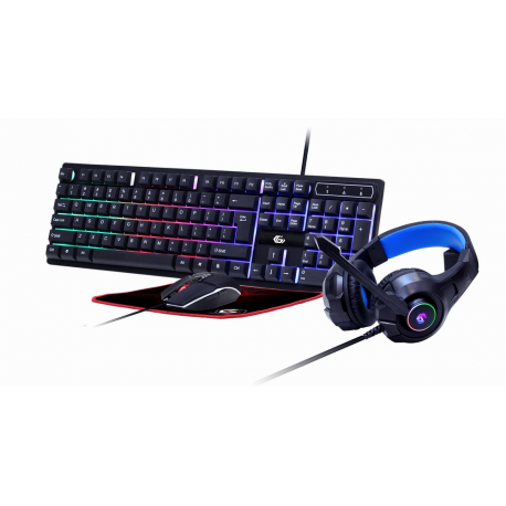 Gembird GMB Gaming Ghost GGS-UMGL4-02 - Keyboard, mouse, headset and mouse pad set - backlit - USB - US - colour box - 0