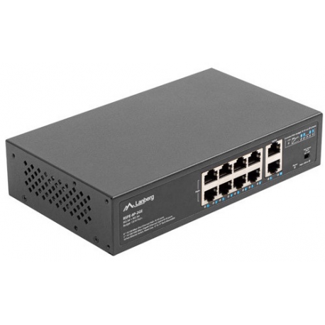Lanberg RSFE-8P-2GE-120 - Switch - unmanaged - 2 x 10 / 100 (uplink) + 8 x 10 / 100 (PoE+) - desktop, wall-mountable - PoE+ (120 W) - 1