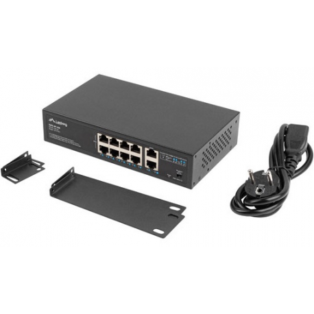 Lanberg RSFE-8P-2GE-120 - Switch - unmanaged - 2 x 10 / 100 (uplink) + 8 x 10 / 100 (PoE+) - desktop, wall-mountable - PoE+ (120 W) - 5