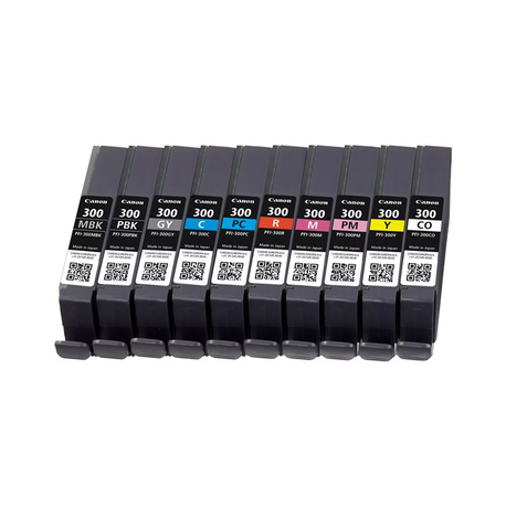 Canon PFI-MBK / PBK / CO / GY / R / C / M / Y / PC / PM 10 Ink Cartridge Multipack - 10-pack - 14.4 ml - grey, yellow, cyan, magenta, red, matte black, photo black, photo cyan, photo magenta, chroma optimiser - original - ink tank - for imagePROGRAF PRO-300 - 0