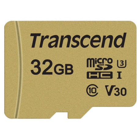 Transcend 500S - Flash memory card (microSDHC to SD adapter included) - 32 GB - Video Class V30  /  UHS-I U3  /  Class10 - microSDHC - 0