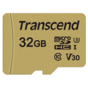 Transcend 500S - Flash memory card (microSDHC to SD adapter included) - 32 GB - Video Class V30  /  UHS-I U3  /  Class10 - microSDHC
