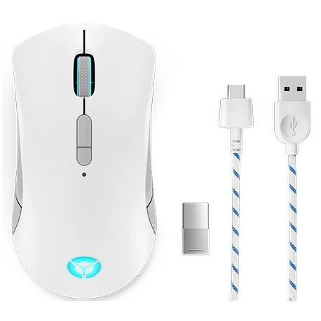 Lenovo Legion M600 Gaming Mouse - Mouse - ergonomic - right and left-handed - optical - 9 buttons - wireless, wired - 2.4 GHz, USB 2.0, Bluetooth 5.0 - black (chassis), stingray (top) - retail - CRU - for IdeaCentre 5 14; IdeaCentre Gaming 5 17; Legion 5 15; 5 Pro 16; T7 34; V15; V15 G2 ITL - 0