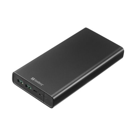 Sandberg - Power bank - 38400 mAh - 142 Wh - 100 Watt - 3 A - PD - 3 output connectors (2 x USB, USB-C) - on cable: USB-C - 0