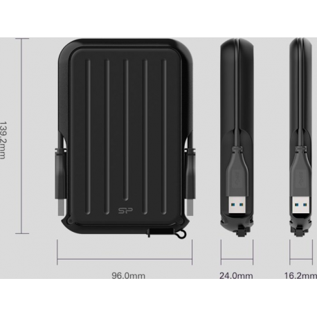 SILICON POWER Armor A66 - Hard drive - 2 TB - external (portable) - USB 3.2 Gen 1 - black / black - 4
