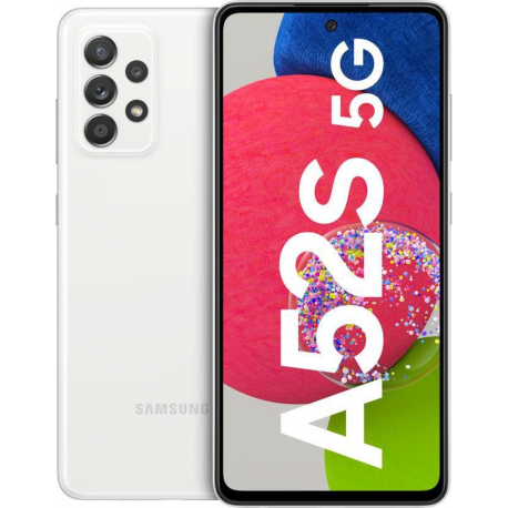 Samsung Galaxy A52s 5G - 5G smartphone - dual-SIM - RAM 8 GB  /  256 GB - microSD slot - OLED display - 6.5" - 2400 x 1080 pixels - 4x rear cameras 64 MP, 12 MP, 5 MP, 5 MP - front camera 32 MP - awesome white - 0
