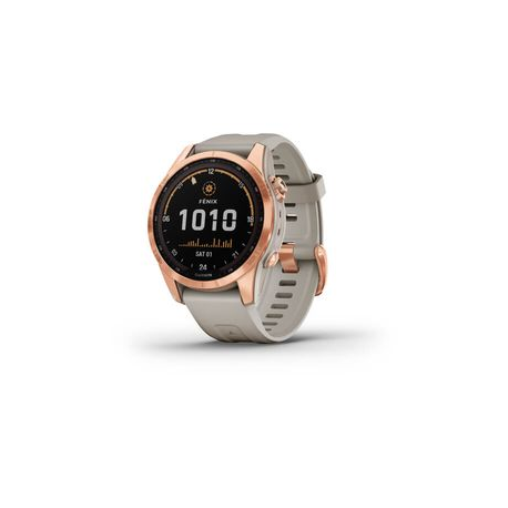 Garmin fenix 7S Solar - 42 mm - rose gold - sport watch with band - silicone - light sand - wrist size: 108-182 mm - display 1.2" - 16 GB - Bluetooth, Wi-Fi, ANT+ - 63 g - 0
