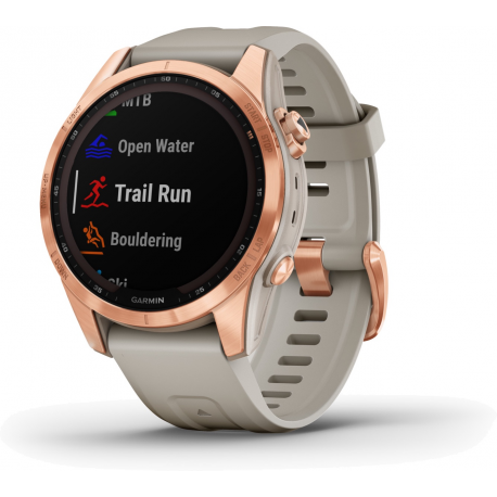 Garmin fenix 7S Solar - 42 mm - rose gold - sport watch with band - silicone - light sand - wrist size: 108-182 mm - display 1.2" - 16 GB - Bluetooth, Wi-Fi, ANT+ - 63 g - 3