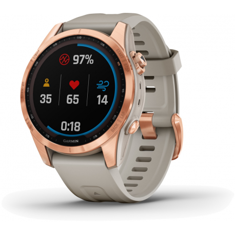 Garmin fenix 7S Solar - 42 mm - rose gold - sport watch with band - silicone - light sand - wrist size: 108-182 mm - display 1.2" - 16 GB - Bluetooth, Wi-Fi, ANT+ - 63 g - 4