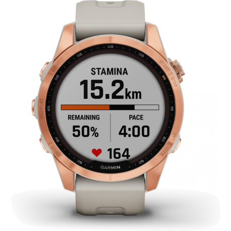 Garmin fenix 7S Solar - 42 mm - rose gold - sport watch with band - silicone - light sand - wrist size: 108-182 mm - display 1.2" - 16 GB - Bluetooth, Wi-Fi, ANT+ - 63 g - 6