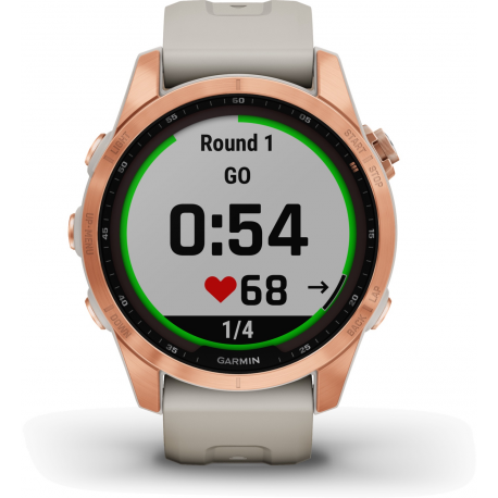 Garmin fenix 7S Solar - 42 mm - rose gold - sport watch with band - silicone - light sand - wrist size: 108-182 mm - display 1.2" - 16 GB - Bluetooth, Wi-Fi, ANT+ - 63 g - 7