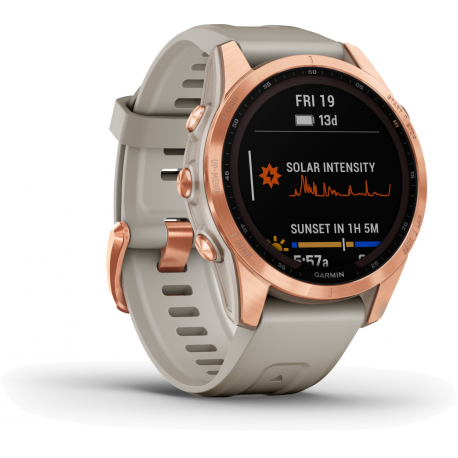 Garmin fenix 7S Solar - 42 mm - rose gold - sport watch with band - silicone - light sand - wrist size: 108-182 mm - display 1.2" - 16 GB - Bluetooth, Wi-Fi, ANT+ - 63 g - 8