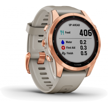 Garmin fenix 7S Solar - 42 mm - rose gold - sport watch with band - silicone - light sand - wrist size: 108-182 mm - display 1.2" - 16 GB - Bluetooth, Wi-Fi, ANT+ - 63 g - 10