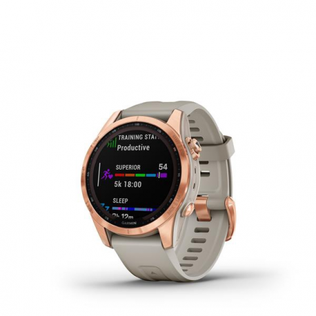 Garmin fenix 7S Solar - 42 mm - rose gold - sport watch with band - silicone - light sand - wrist size: 108-182 mm - display 1.2" - 16 GB - Bluetooth, Wi-Fi, ANT+ - 63 g - 11