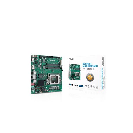 ASUS Pro H610T D4-CSM - Motherboard - Thin mini ITX - LGA1700 Socket - H610 Chipset - USB 3.2 Gen 1, USB 3.2 Gen 2 - Gigabit LAN - onboard graphics (CPU required) - HD Audio (8-channel) - 2