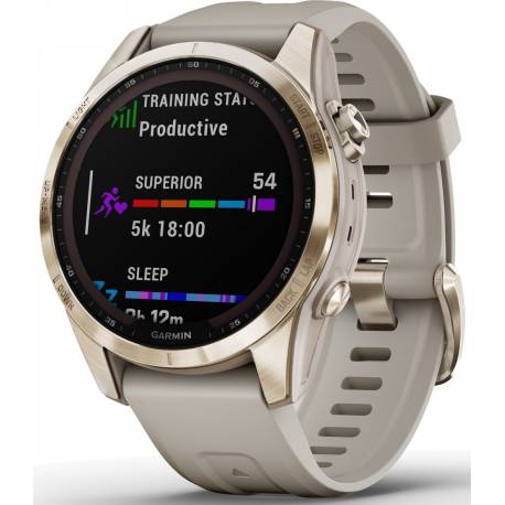 Garmin fenix 7S Sapphire Solar - 42 mm - cream gold titanium - sport watch with band - silicone - light sand - wrist size: 108-182 mm - display 1.2" - 32 GB - Bluetooth, Wi-Fi, ANT+ - 58 g - 0