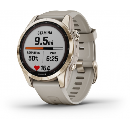 Garmin fenix 7S Sapphire Solar - 42 mm - cream gold titanium - sport watch with band - silicone - light sand - wrist size: 108-182 mm - display 1.2" - 32 GB - Bluetooth, Wi-Fi, ANT+ - 58 g - 1