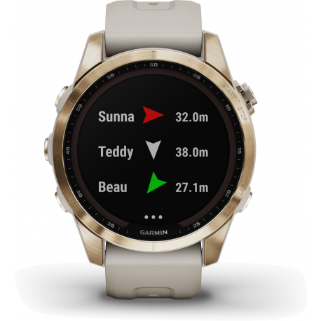 Garmin fenix 7S Sapphire Solar - 42 mm - cream gold titanium - sport watch with band - silicone - light sand - wrist size: 108-182 mm - display 1.2" - 32 GB - Bluetooth, Wi-Fi, ANT+ - 58 g - 2