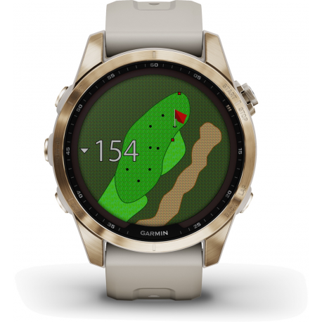 Garmin fenix 7S Sapphire Solar - 42 mm - cream gold titanium - sport watch with band - silicone - light sand - wrist size: 108-182 mm - display 1.2" - 32 GB - Bluetooth, Wi-Fi, ANT+ - 58 g - 3