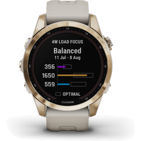 Garmin fenix 7S Sapphire Solar - 42 mm - cream gold titanium - sport watch with band - silicone - light sand - wrist size: 108-182 mm - display 1.2" - 32 GB - Bluetooth, Wi-Fi, ANT+ - 58 g - 5
