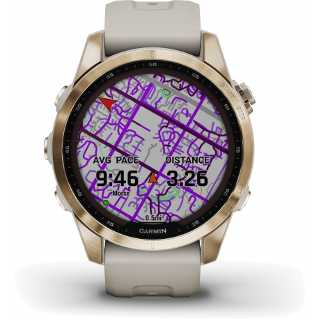 Garmin fenix 7S Sapphire Solar - 42 mm - cream gold titanium - sport watch with band - silicone - light sand - wrist size: 108-182 mm - display 1.2" - 32 GB - Bluetooth, Wi-Fi, ANT+ - 58 g - 6