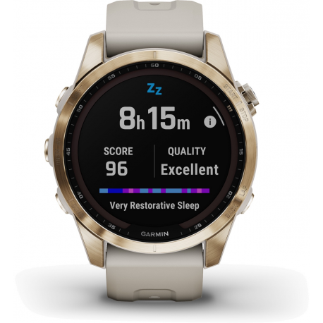 Garmin fenix 7S Sapphire Solar - 42 mm - cream gold titanium - sport watch with band - silicone - light sand - wrist size: 108-182 mm - display 1.2" - 32 GB - Bluetooth, Wi-Fi, ANT+ - 58 g - 7